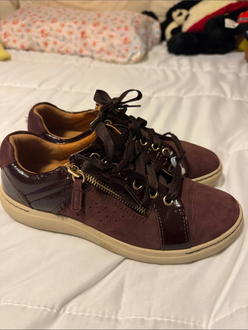 Clarks Burgundy Suede & Patent Leather Sneakers